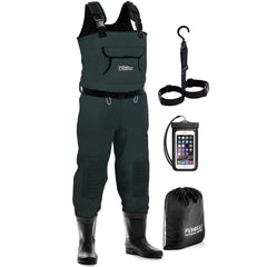 Foxelli Chest Waders full assembly for easy on/off and rugged boots.