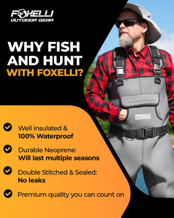 Foxelli Chest Waders seam construction keeps you dry in rugged terrain.