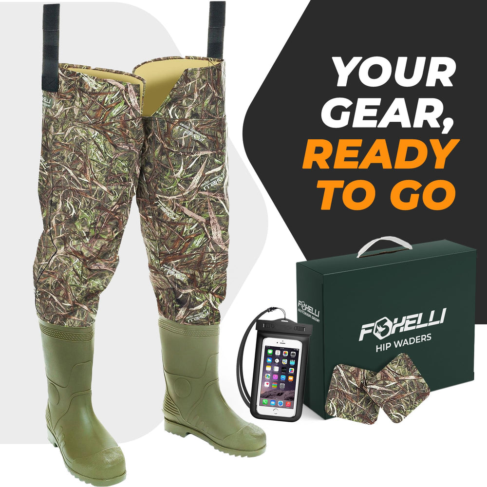 Foxelli hip waders packaged as a gift for outdoor-loving adventurers.