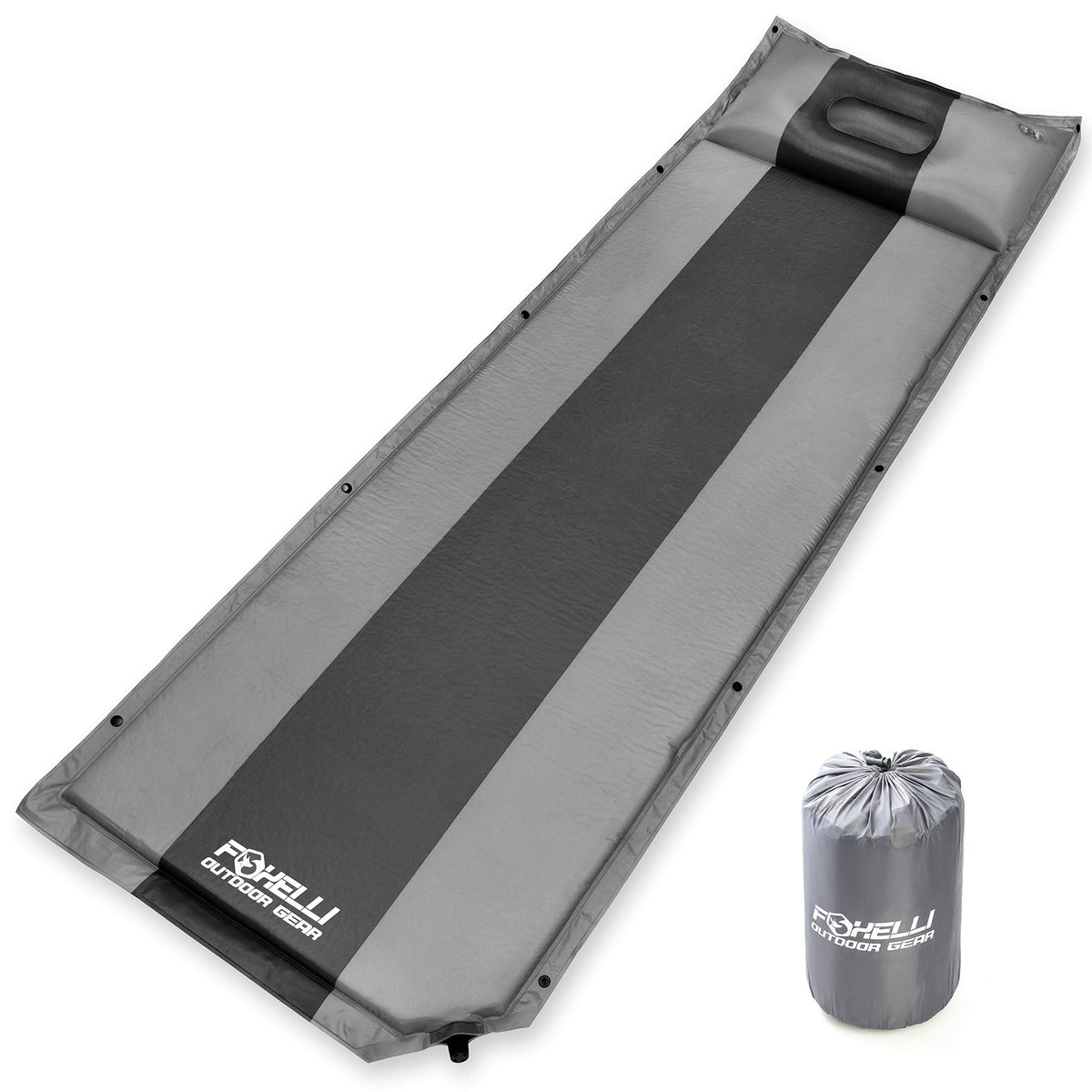 Foxelli self-inflating sleeping pad unrolled with rapid rise foam for easy setup.