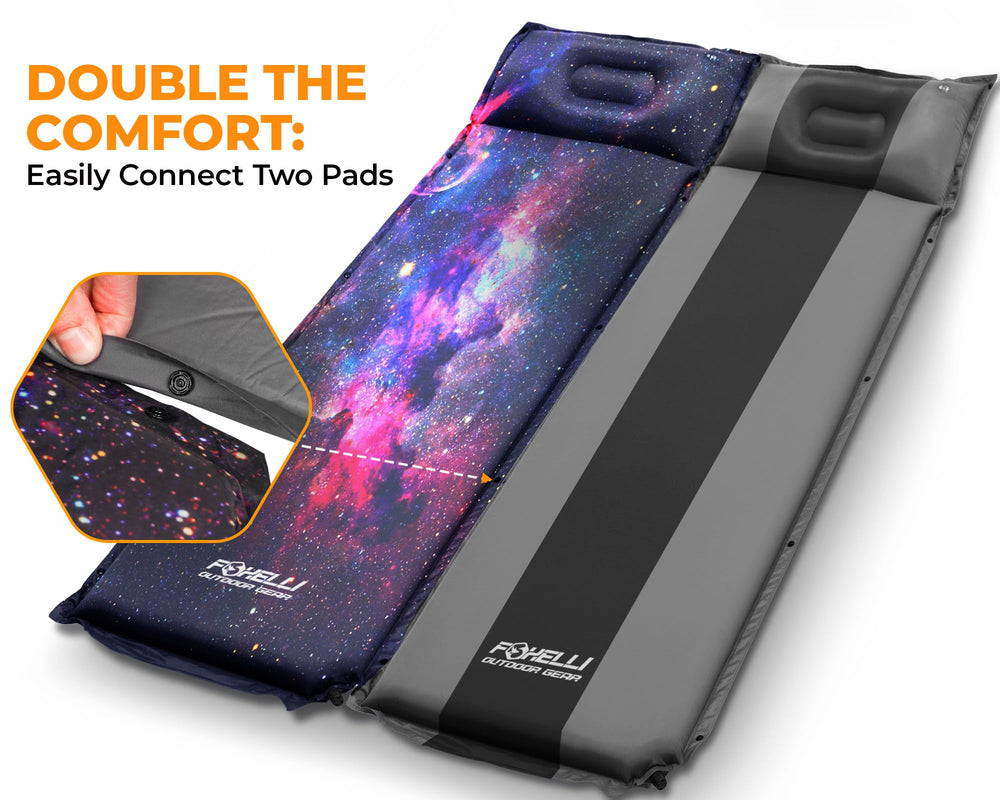 Foxelli sleeping pad on campsite demonstrates durability and even surface.