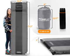 Foxelli sleeping pad packed compactly for lightweight backpacking travel.