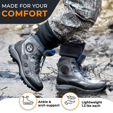 Foxelli wading boots quick-drain ports keep feet light in water