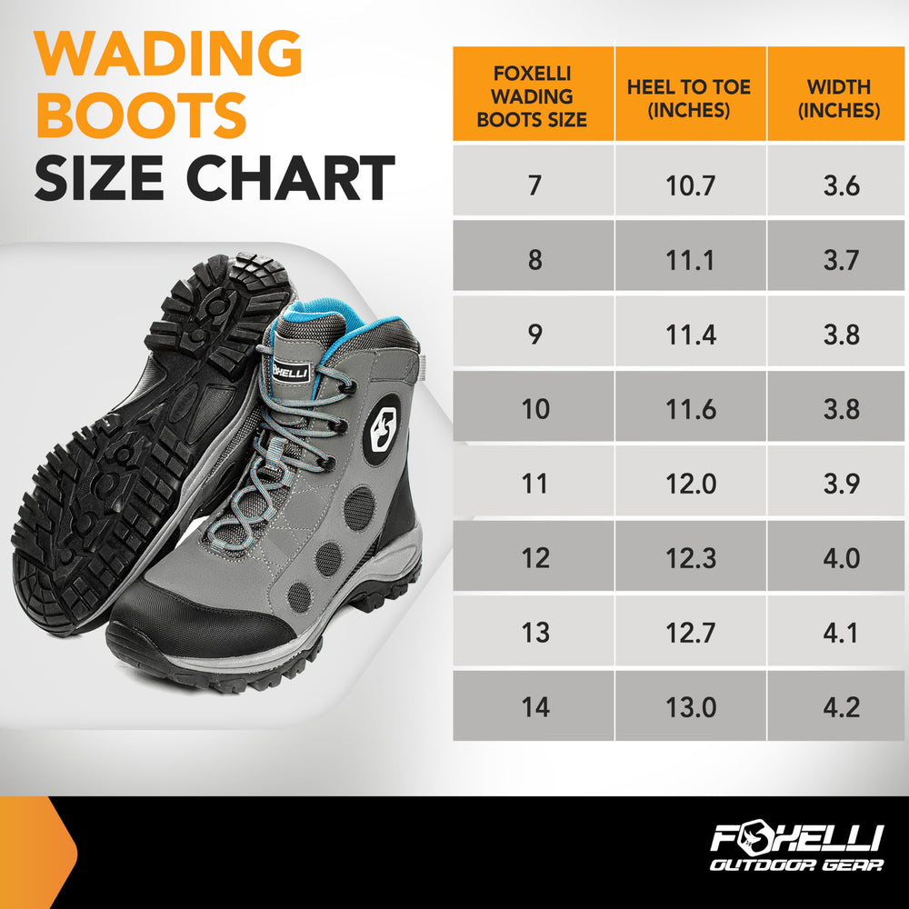Foxelli wading boots with removable OrthoLite insoles for day-long support
