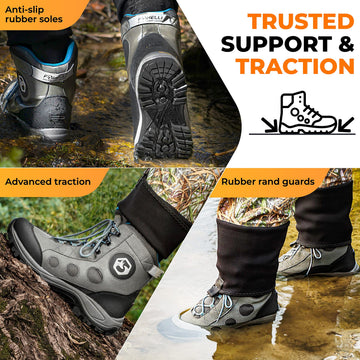 Foxelli wading boots rugged rubber toe rand and ankle support
