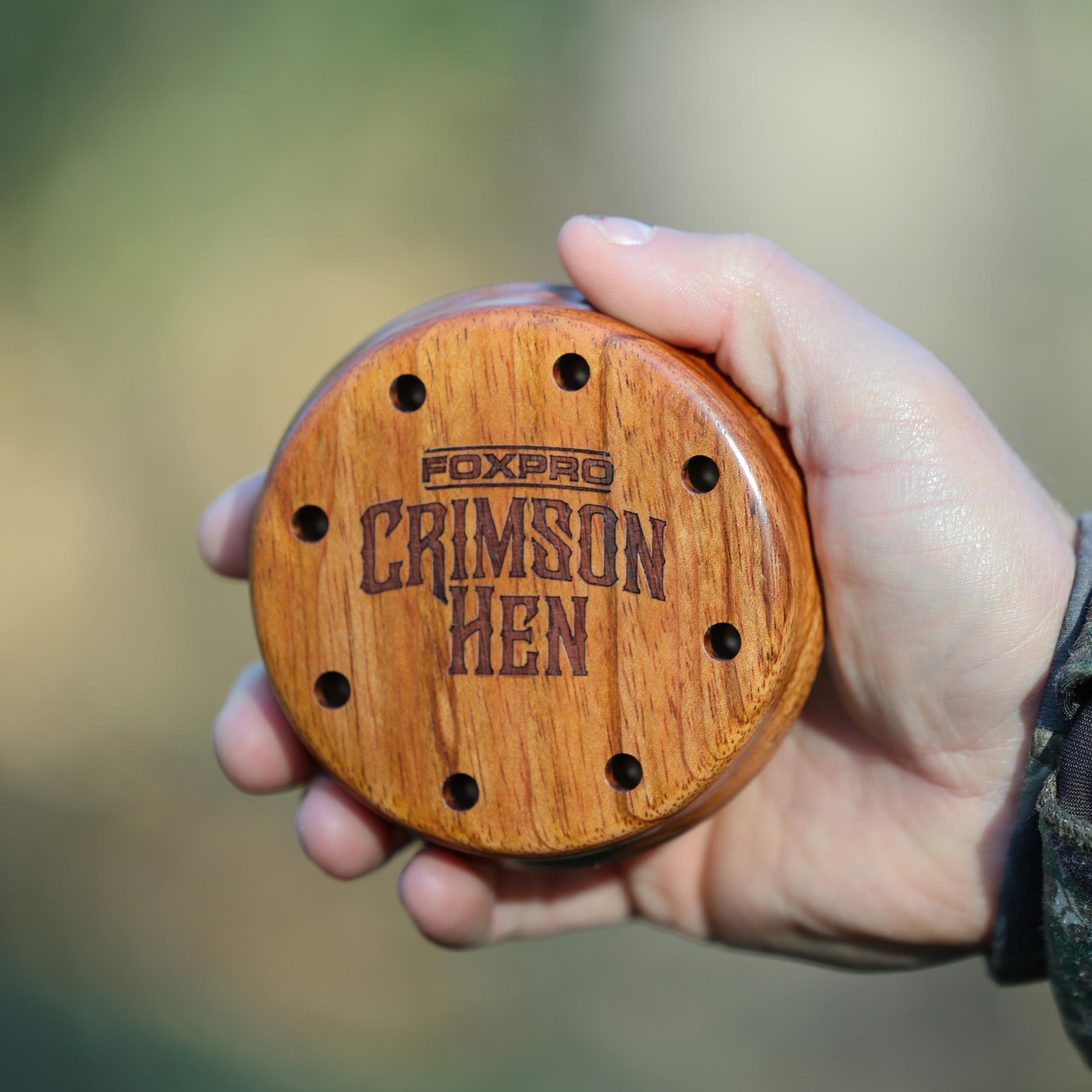 FOXPRO Crimson Hen pot call in use, field-ready turkey sound sequence