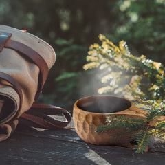 Foxyoo Kuksa mug with 12oz capacity suitable for hot coffee on hikes.