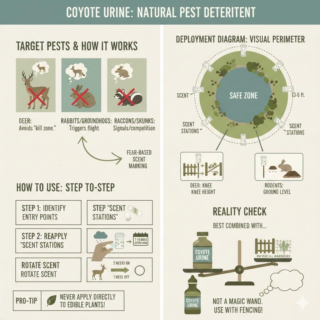 FPS Coyote Urine scent-dispense setup for yard protection