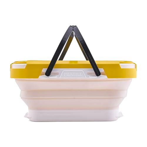 Frabill collapsible bait bucket folded compactly for tackle bag use.