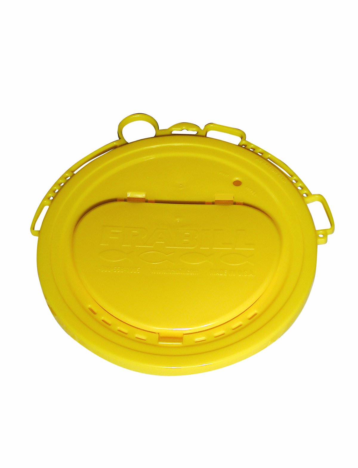 Frabill Deluxe Bait Bucket Accessory Lid installed on a 4.25-6 gallon bucket showing molded accessory slots and snap-on design.