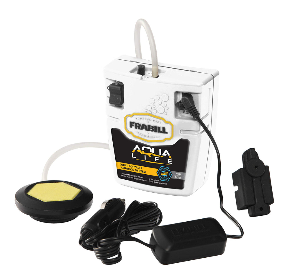 Frabill Ice Aqua-Life aerator in bucket maintains oxygen for live bait