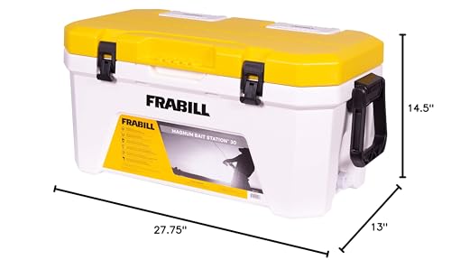 Frabill Magnum Bait Station 30 power options include 12V adapter or D-battery compatibility.