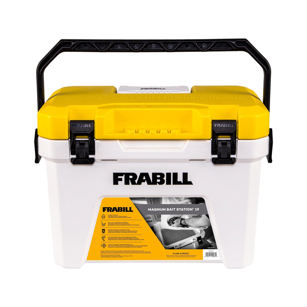 Frabill Magnum bait station base showing rugged insulated housing for weatherproof bait storage.