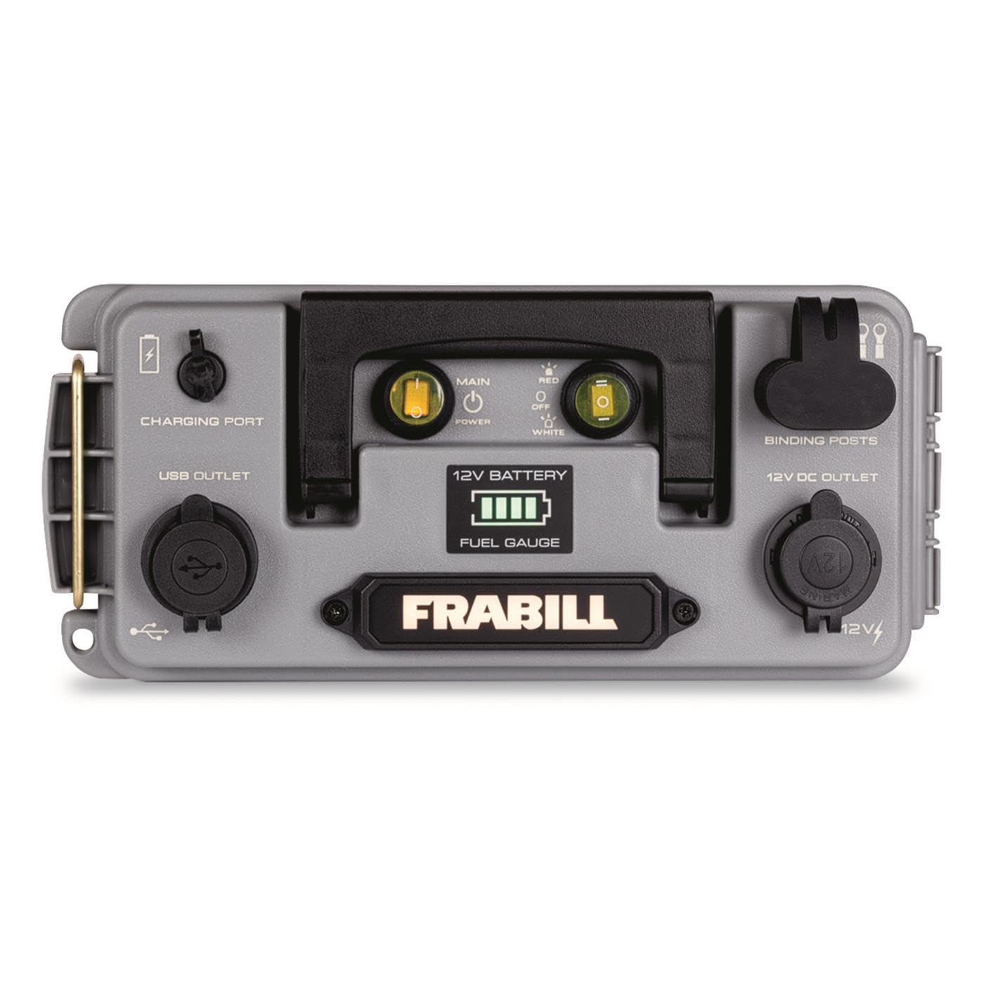 Frabill Pow'R Source Box shows 12V 10Ah battery and ports
