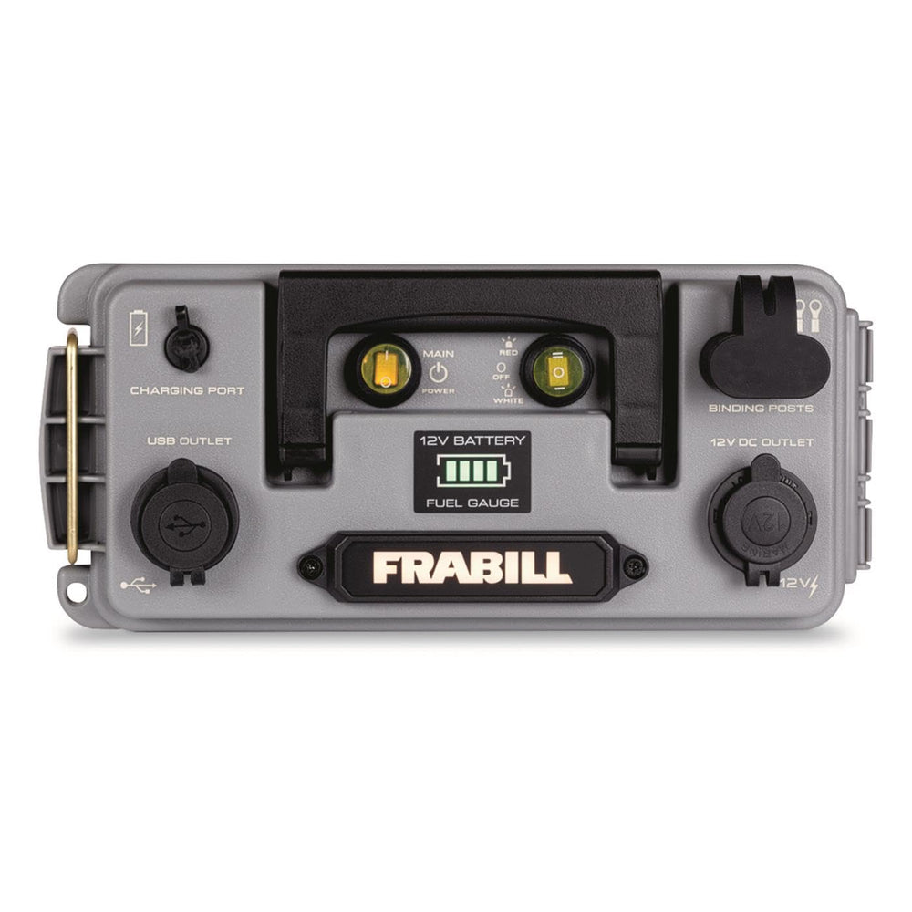 Frabill Pow'R Source Box shows 12V 10Ah battery and ports