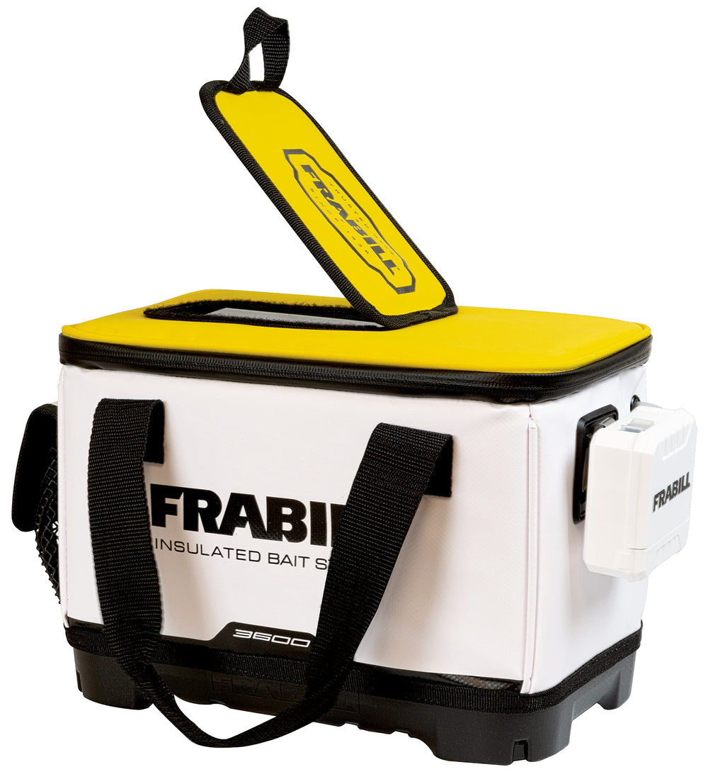 Frabill universal bait station 8qt white topview shows spacious interior for bait capacity.