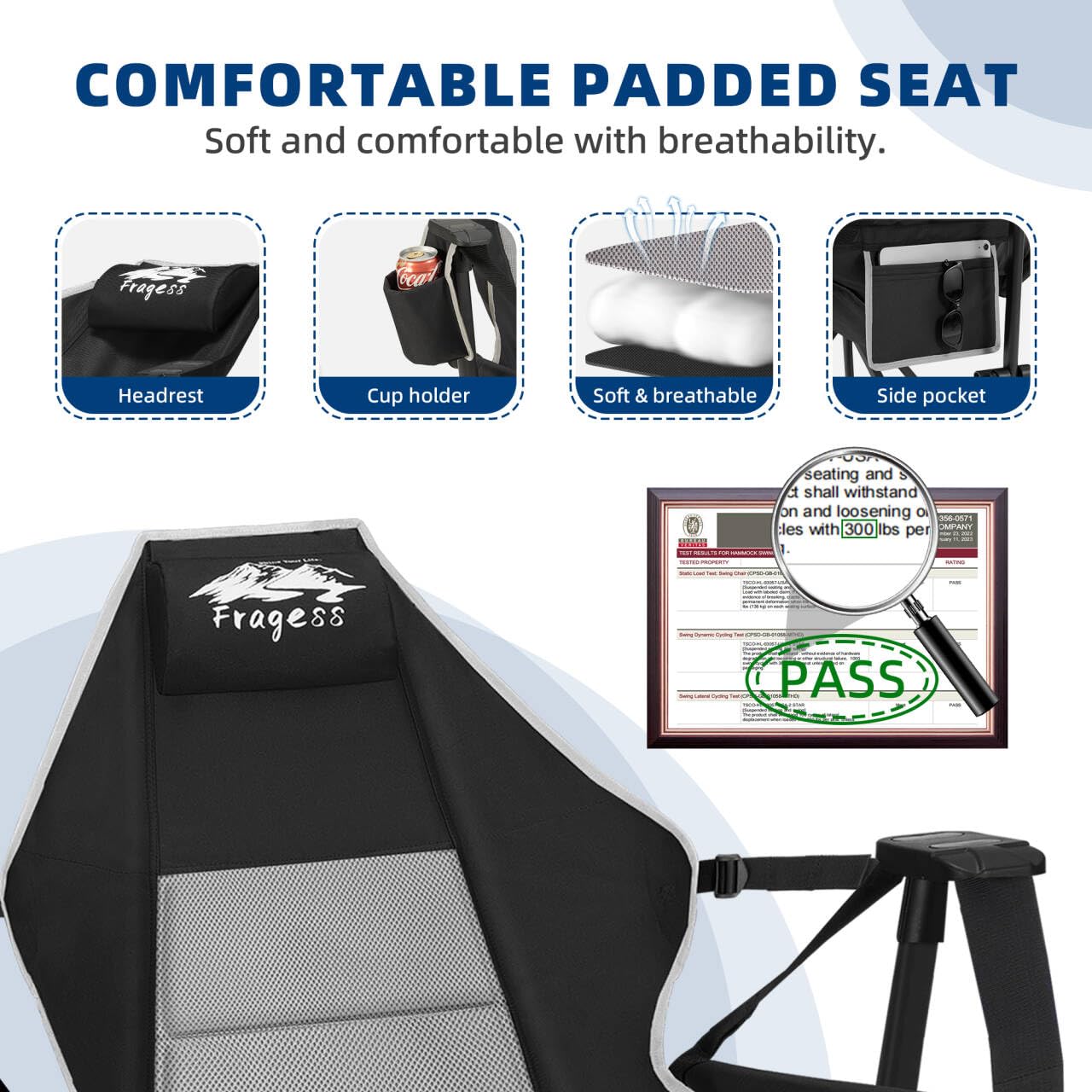 Fragess portable camping chair ready for travel and storage