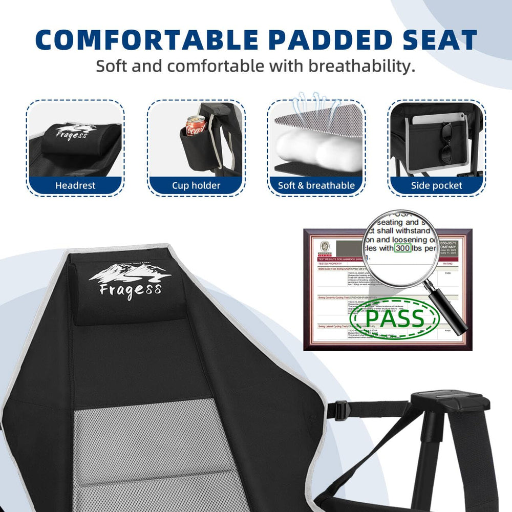 Fragess portable camping chair ready for travel and storage