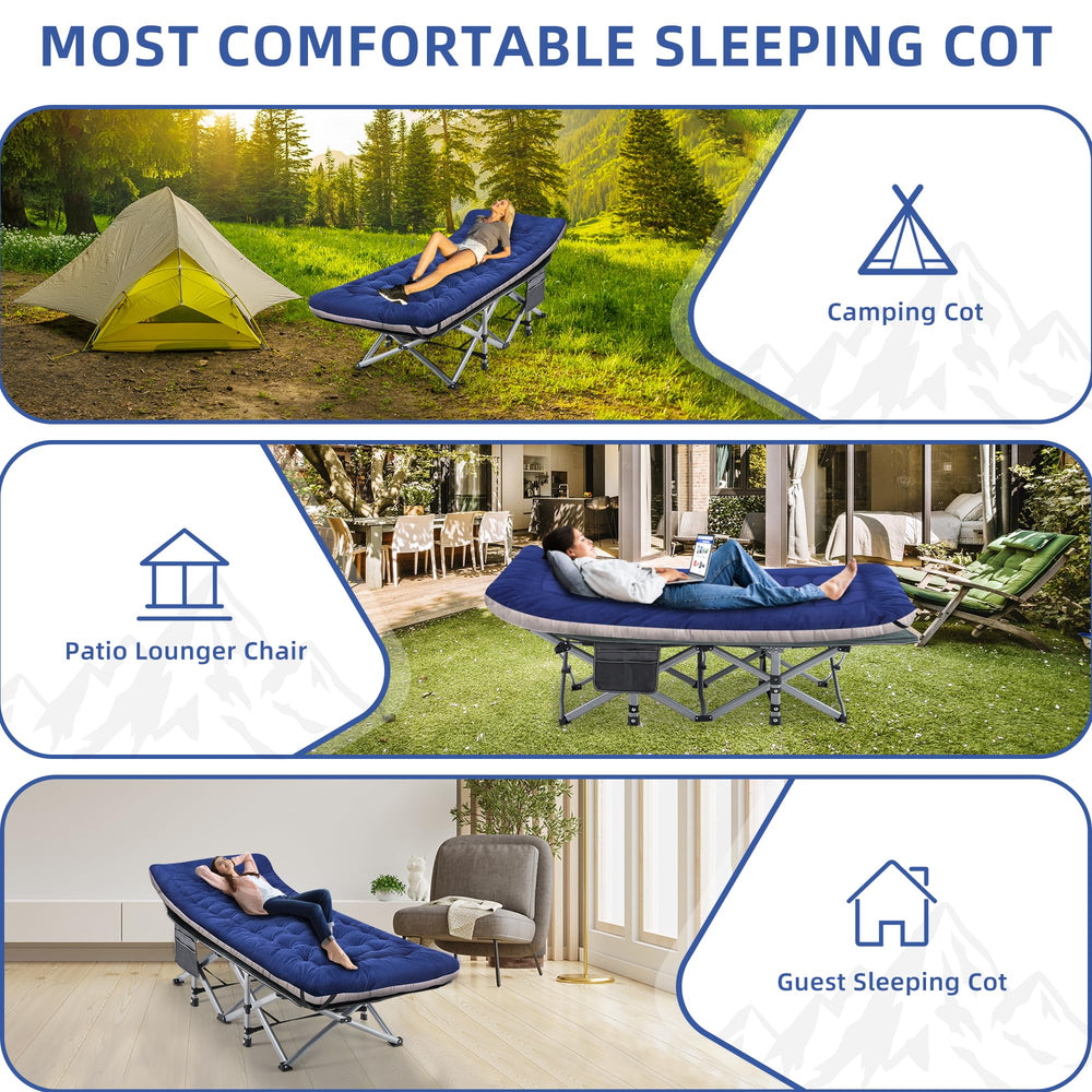 Fragess camping cot dimensions 75-28-13-8 inches offer versatile sleeping space.