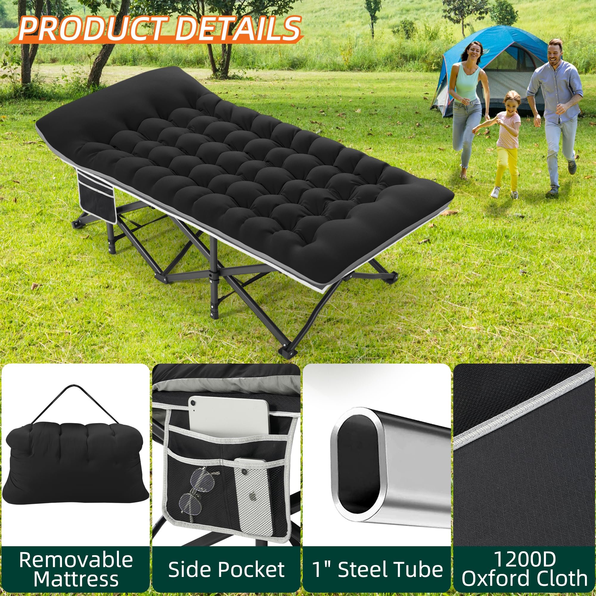 Fragess cot ready for office, beach, or patio use with portable setup.