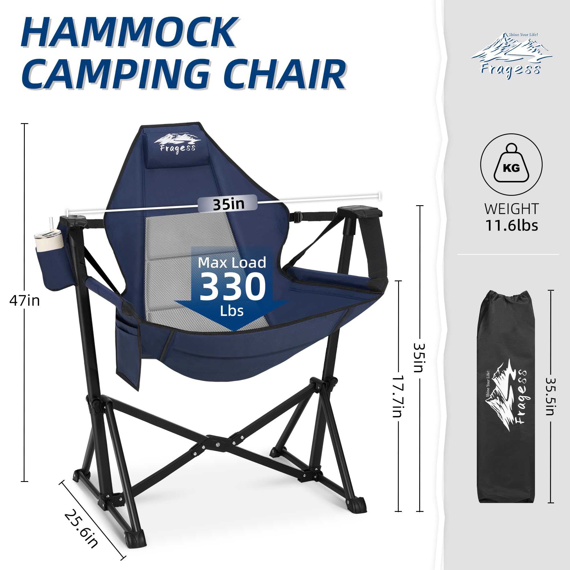 Fragess hammock camping chair adjustable-back demonstrates customizable comfort for many settings.