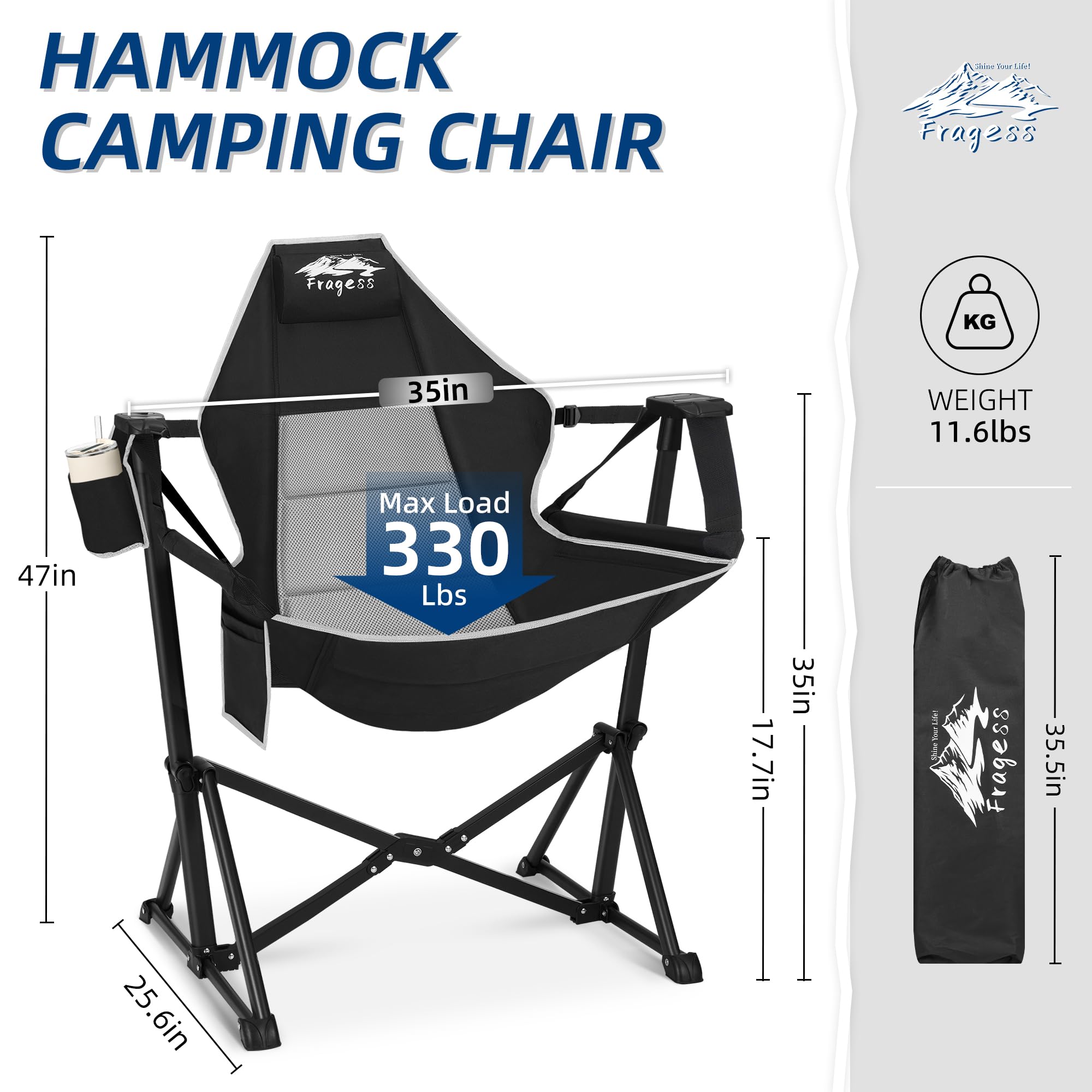 Fragess hammock chair folded frame for compact transport