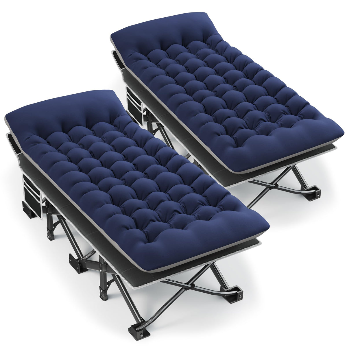 Fragess portable camping cot with a thick 32in mattress for outdoor comfort.