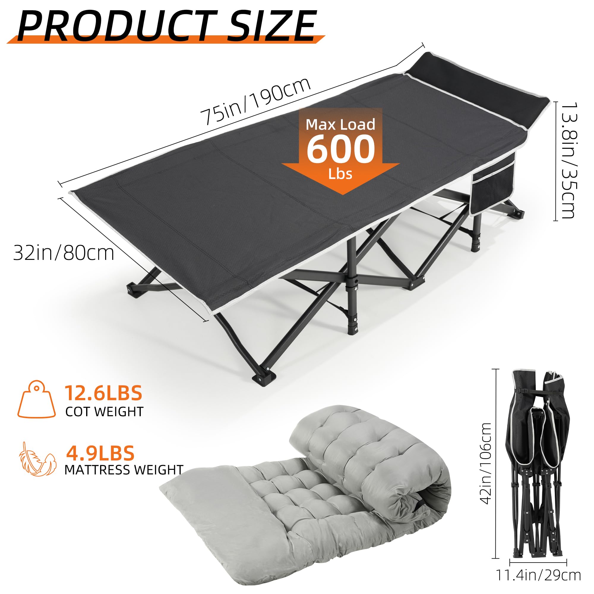 Fragess camping cot with carry bag for easy transport