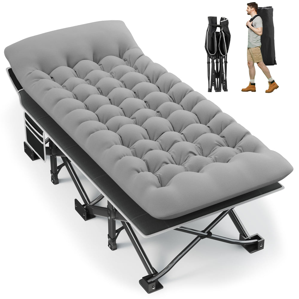 Fragess portable camping cot with attached mattress for breathable comfort outdoors