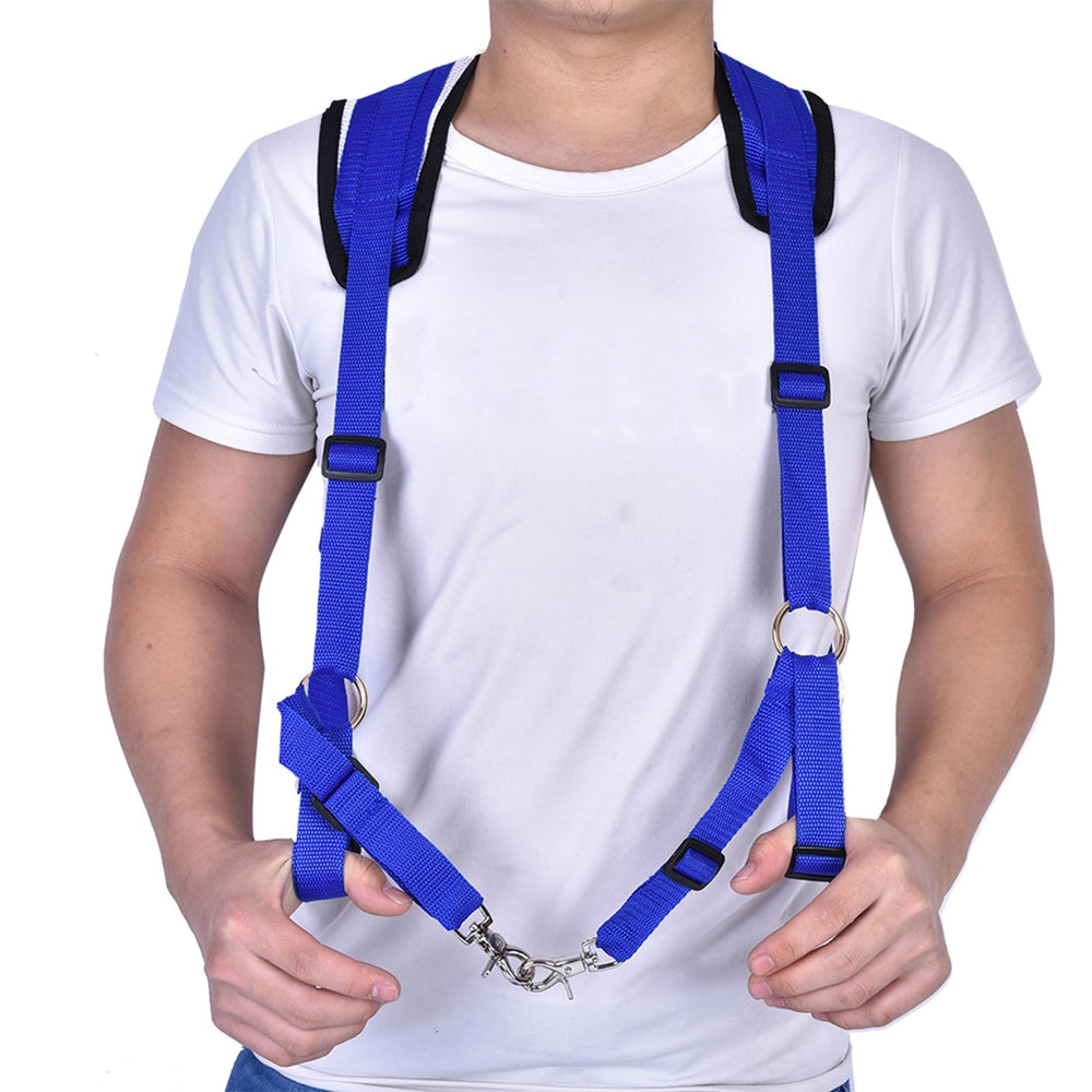 Blue Frdhee harness worn by angler during fish fight