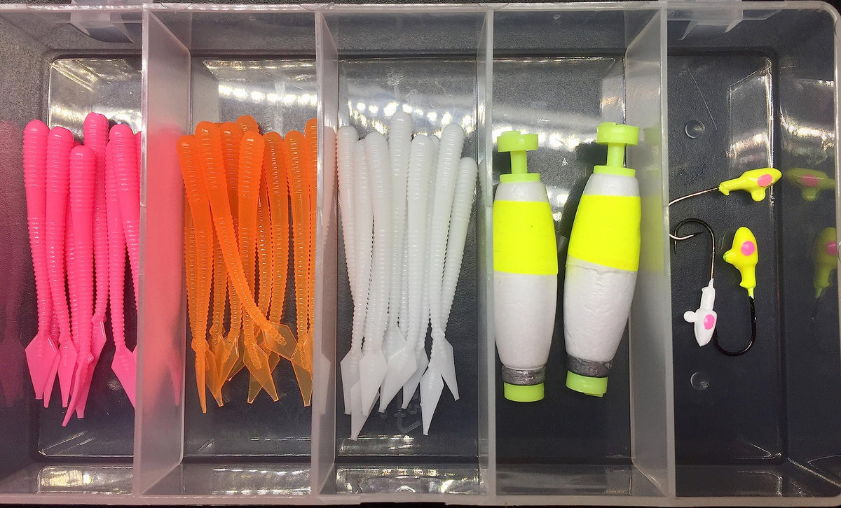 Freaky Frank’s Ready to Fish Kit - 2.5-inch soft worms in three colors for depth fishing.