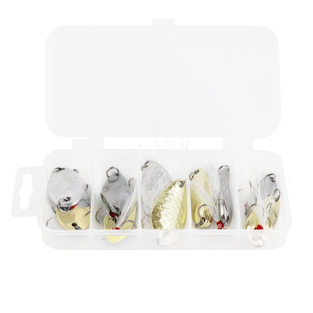 Free Fisher 10Pcs Fishing Lures Spoons set with 5 sizes (2 pcs each) and treble hooks