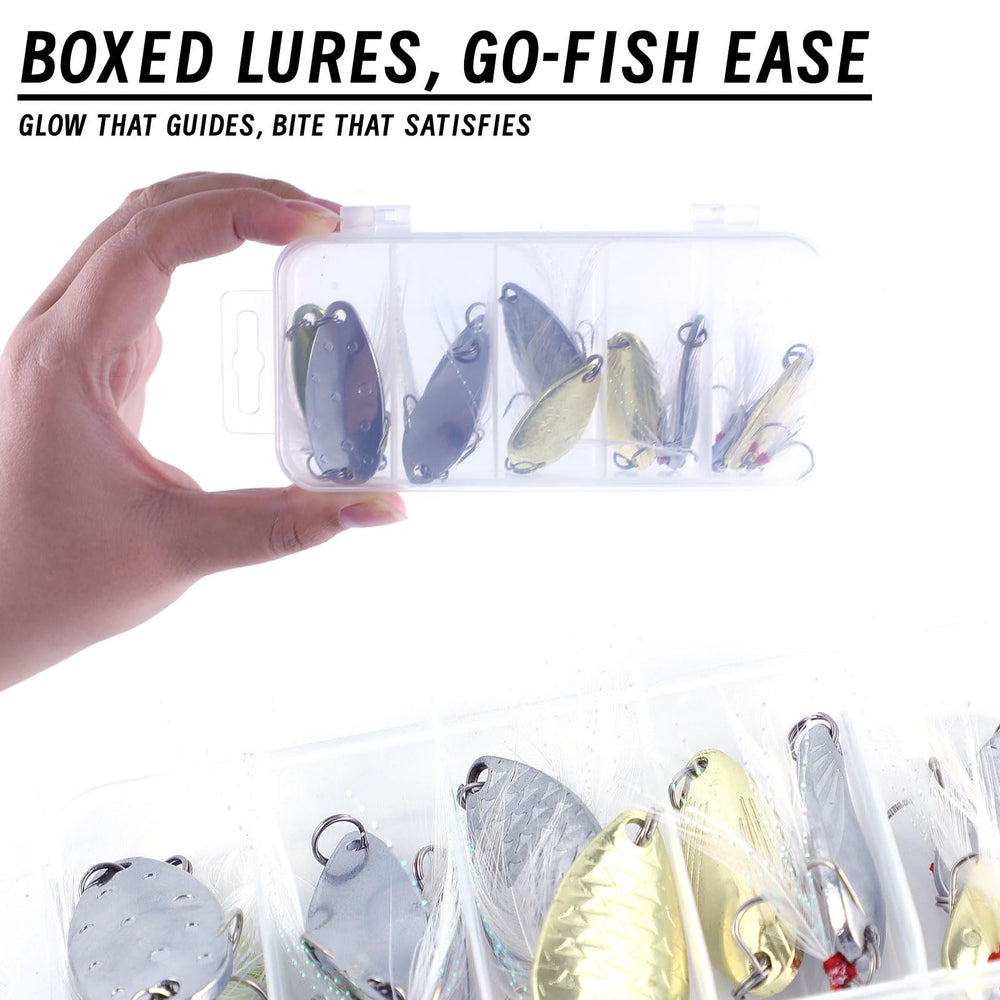 Spinner spoons rotating in water attracting fish