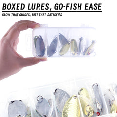 Spinner spoons rotating in water attracting fish