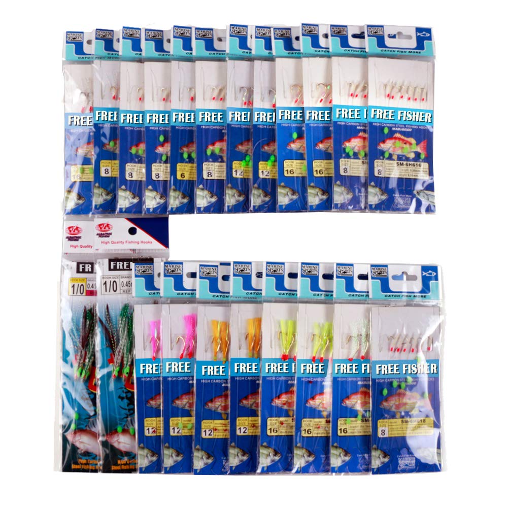Overview of Free Fisher 22-pack Bait Rigs Set with all components