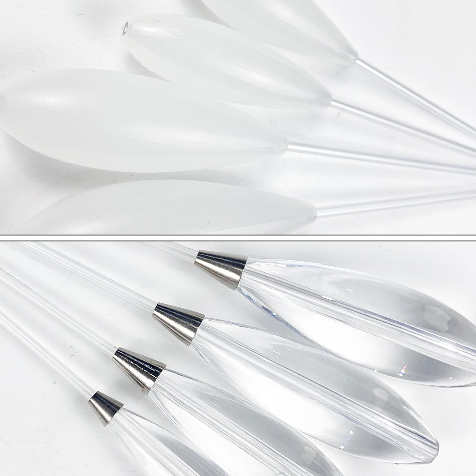Bombarda casting floats made of tough acrylic, transparent underwater