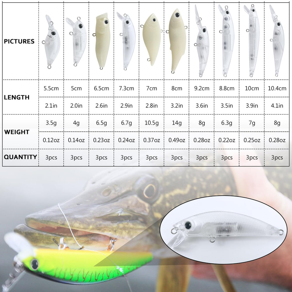Assorted unpainted lure bodies in kit