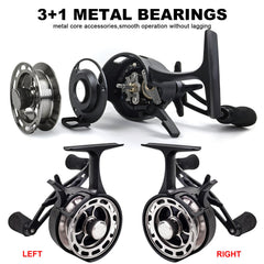 FREE FISHER inline-ice-reel-handle aluminum with a frosted non-slip knob for secure retrieves.