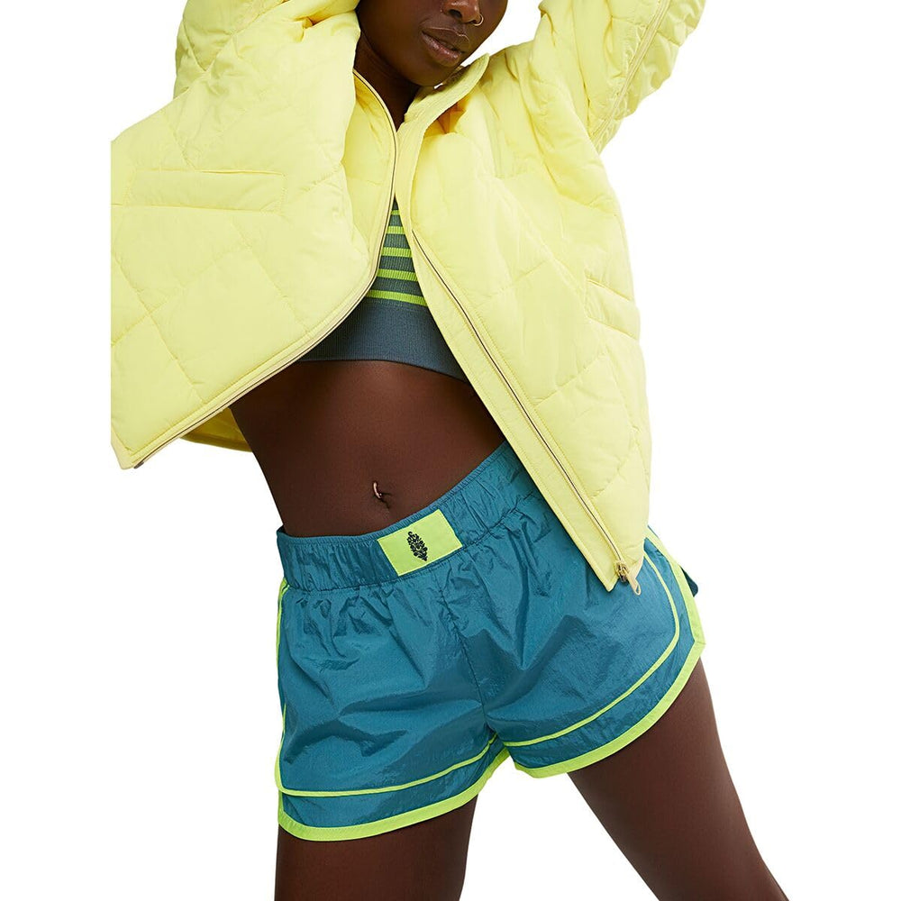 Free People Pippa packable puffer jac fabric closeup reveals durable, wind-resistant texture.
