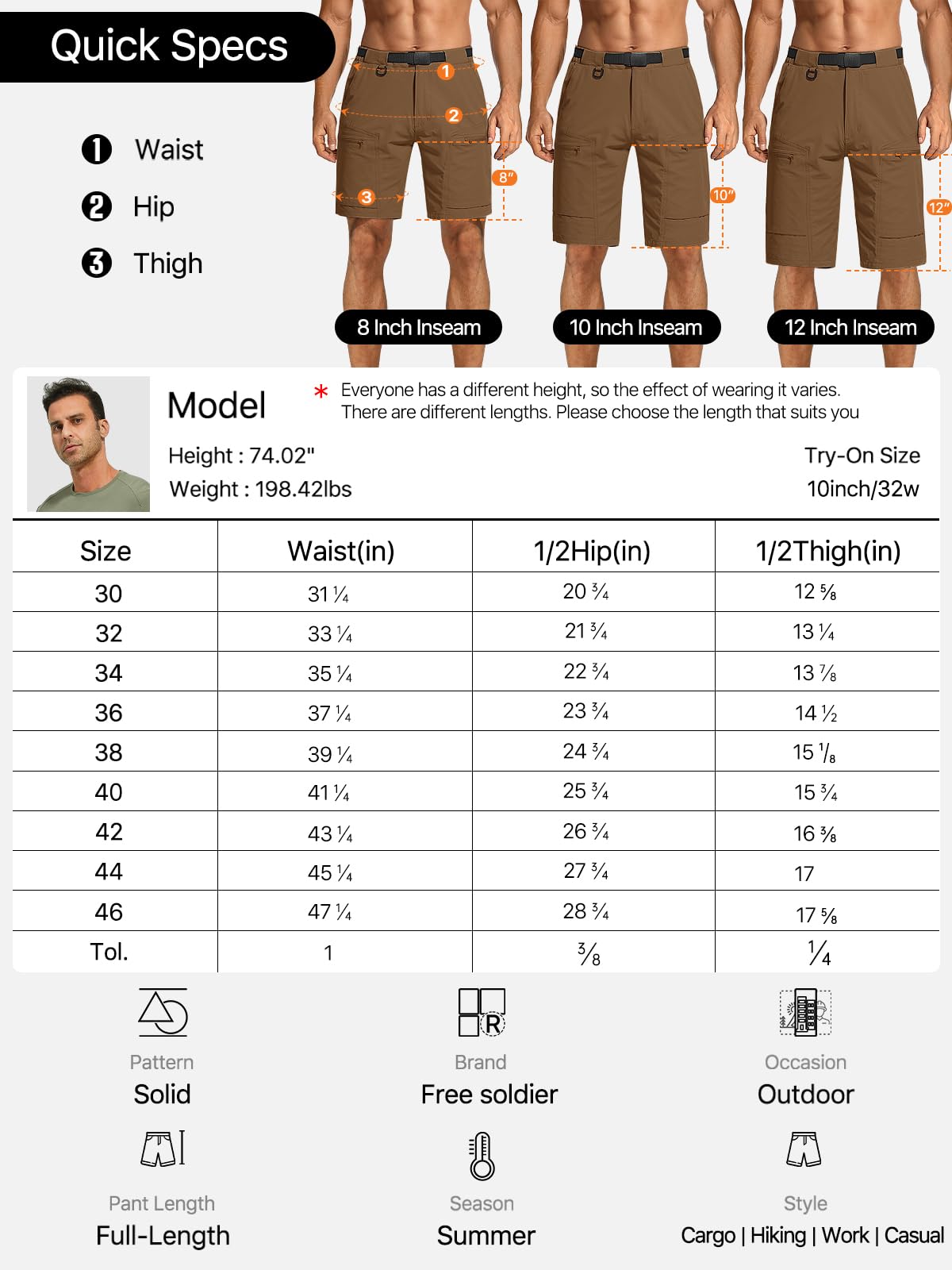 FREE SOLDIER belt-compatible hiking shorts ensure a secure outdoor fit