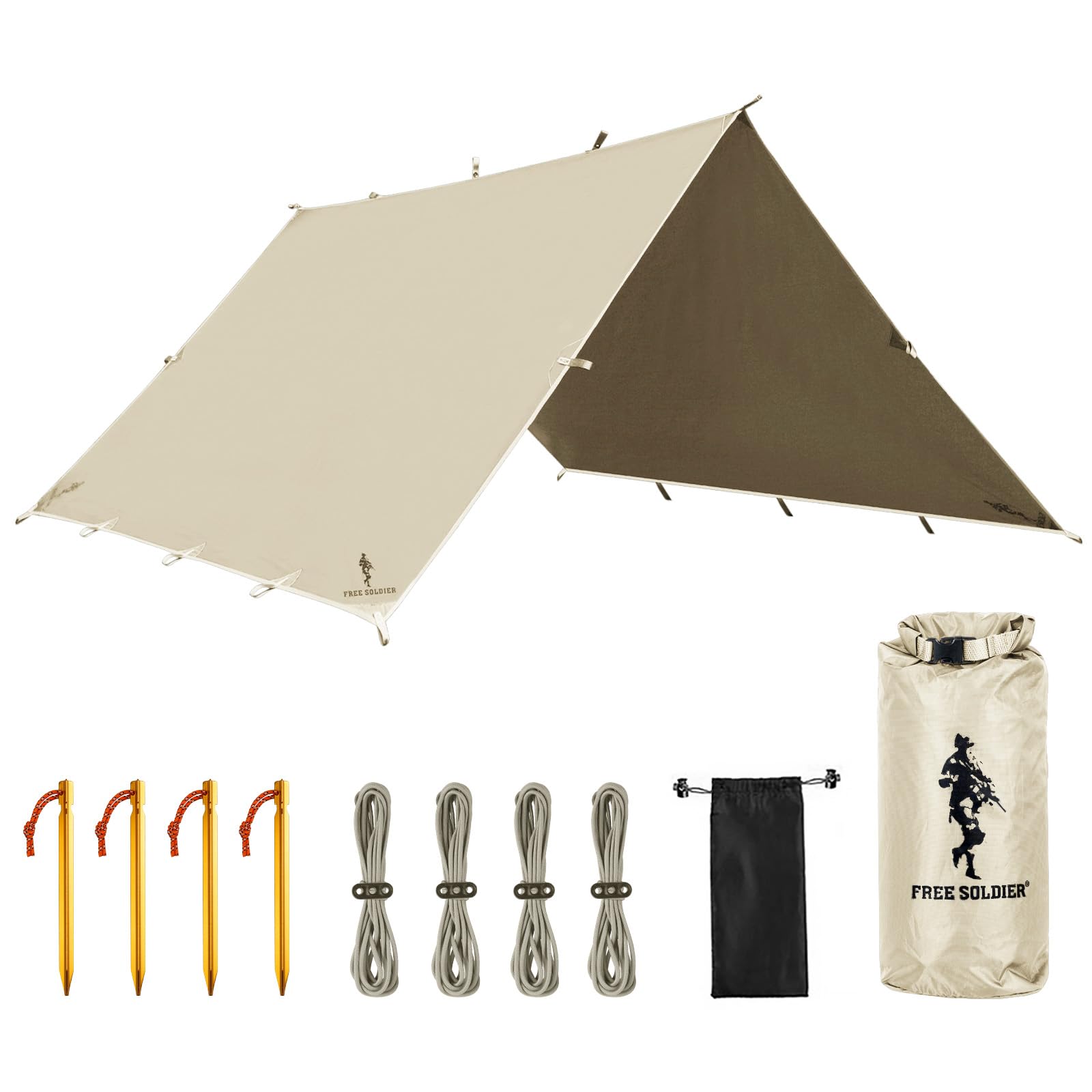 Free Soldier camping tarp setup demonstrates quick shelter for weekend trips.