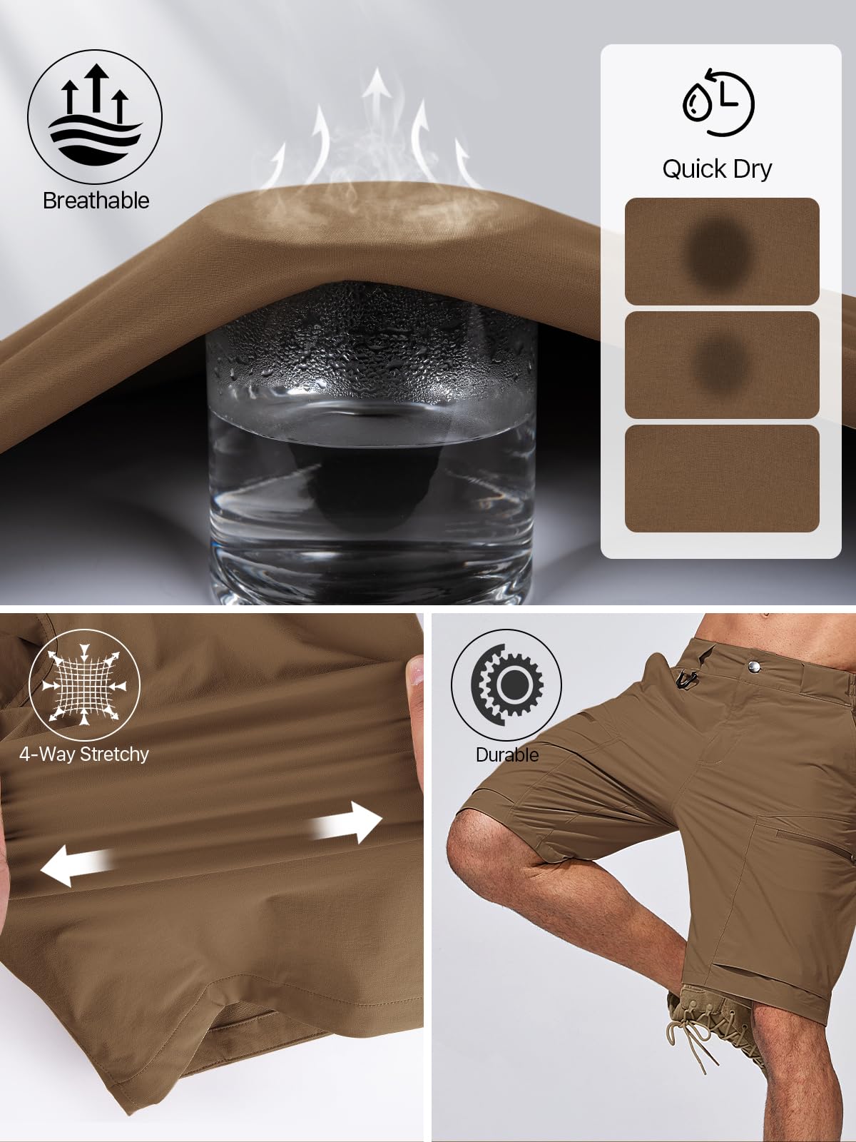 FREE SOLDIER cargo hiking shorts water-repellent fabric with UPF protection