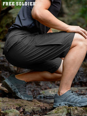 FREE SOLDIER cargo shorts six pockets close-up emphasizing organization.