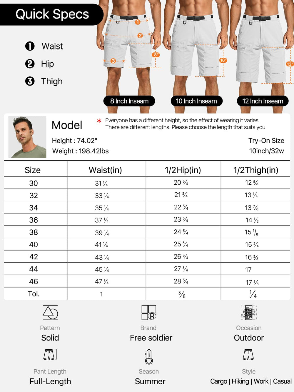 FREE SOLDIER cargo shorts ready for casual wear, work, and outdoor activities.