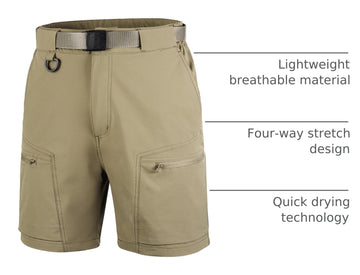 FREE SOLDIER hiking shorts with belt, adjustable fit during movement.