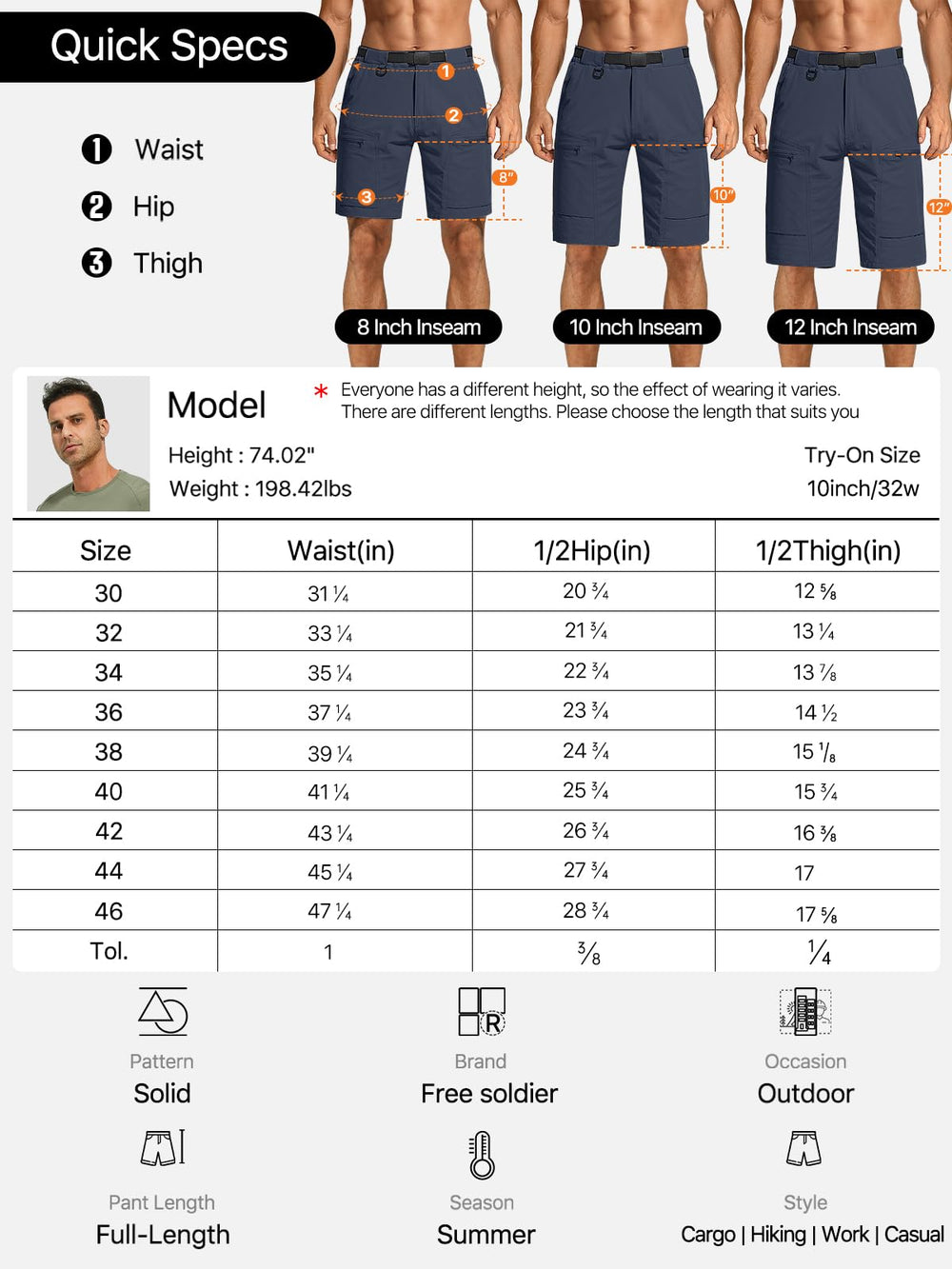 FREE SOLDIER dark blue cargo shorts ideal for versatile outdoor use.