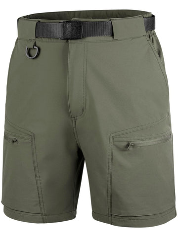 FREE SOLDIER men's cargo shorts front view in fir green, breathable comfort for outdoor activities.