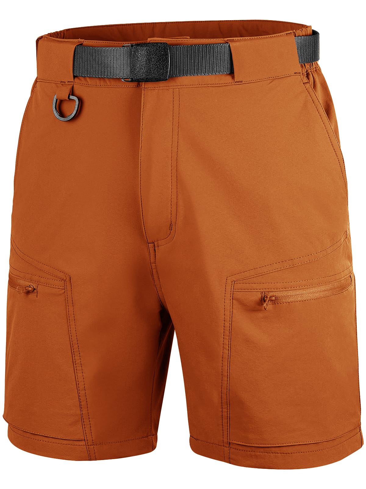 FREE SOLDIER men's cargo hiking shorts front view in orange for durable outdoor comfort.
