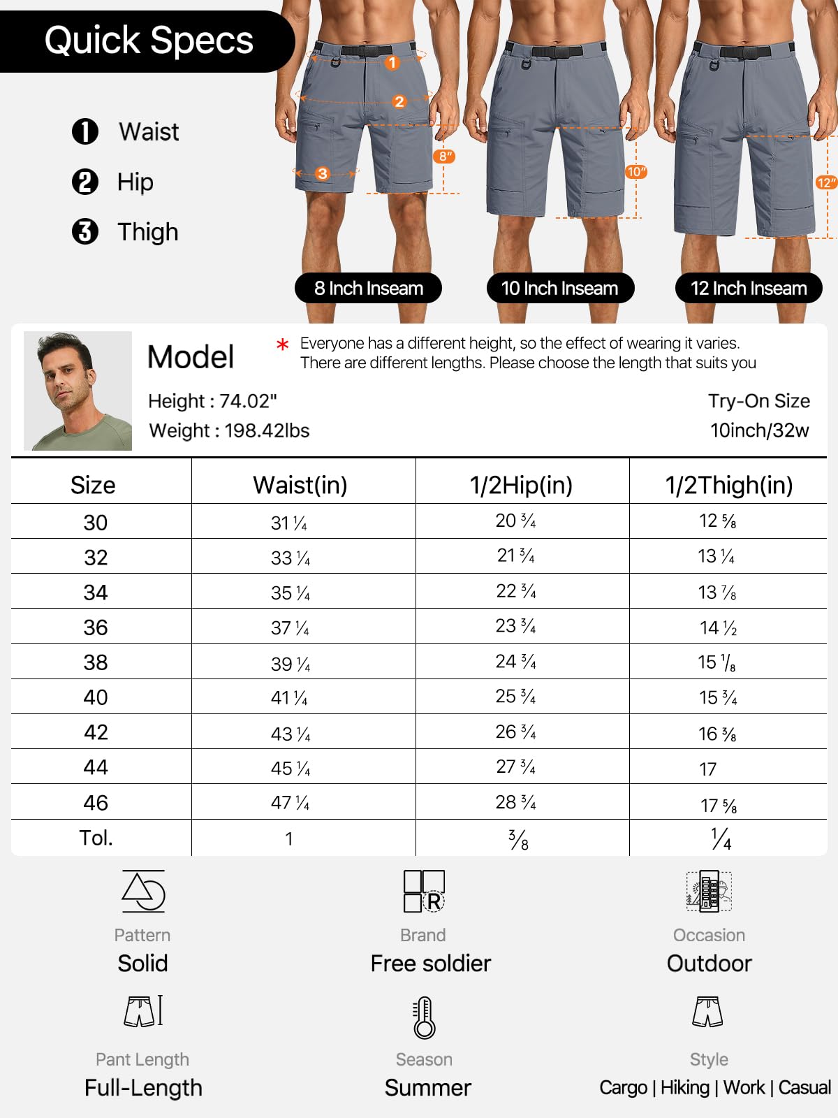 FREE SOLDIER versatile shorts for hiking, work, travel, and casual wear.