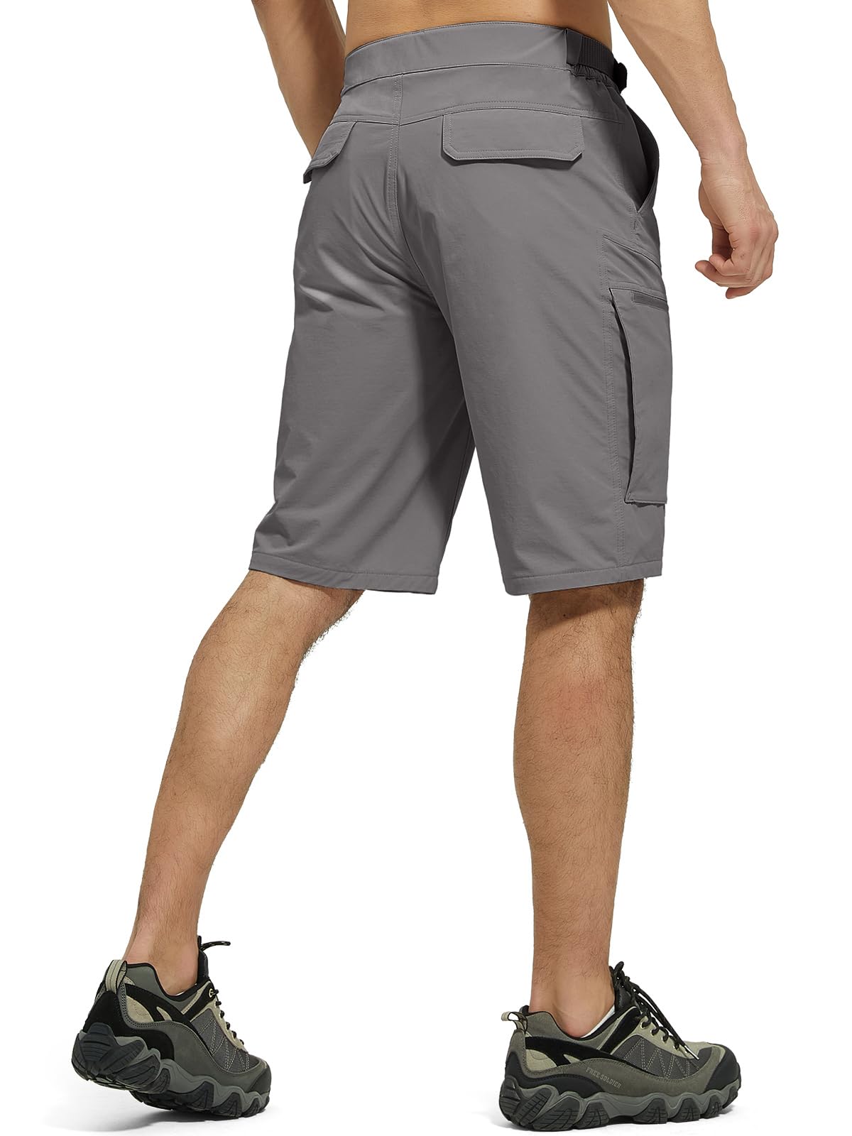 FREE SOLDIER men's cargo short side pocket gray showing handy tool access on hikes